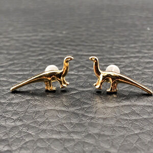 Dinosaur Earrings Gold Tone Studs